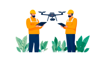 Inspectors with Drone and Tablets, Surveillance Operation, cut out transparent png