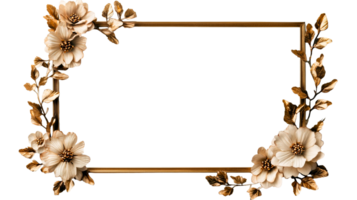 Gold frame with floral decorations, invitation layout element , cut out transparent png