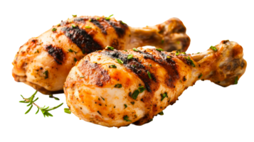 Grilled chicken drumsticks with herbs, isolated, cut out transparent png