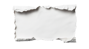 Torn paper texture with ripped edges and white background, cut out transparent png