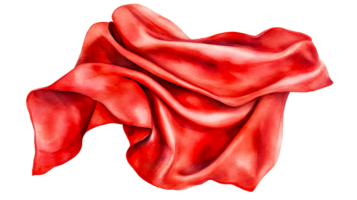 Red silk fabric with flowing folds, artistic rendering, cut out transparent png