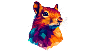 Squirrel portrait in polygonal style with vibrant colors, cut out transparent png