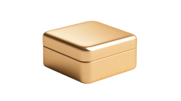 Golden shiny cube box with rounded corners, cut out transparent png