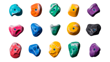Colorful climbing holds for sport, challenge, adventure, cut out transparent png