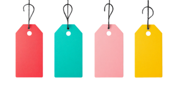 Set of colorful tags isolated on a black background, cut out transparent png