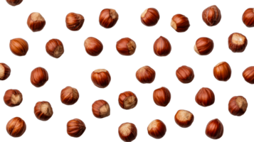 Hazelnuts in a group, brown nutshells with nuts, cut out transparent png