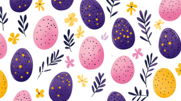 Easter Eggs and Flowers Pattern on Black Background, cut out transparent png