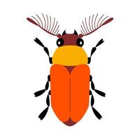 Stag beetle. Stylized bug with symmetrical design and vibrant colors. Hand drawn Minimalist design, clean lines modern flat illustration style. For nature themed designs or childrens illustrations vector