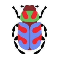Stylized, cartoonish beetle with unique and colorful design. Hand drawn trendy flat style. Simple, Minimalist design, clean lines modern flat style Ideal for nature designs and childrens illustrations vector