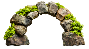 Stone arch with moss, rustic architecture, construction, cut out transparent png