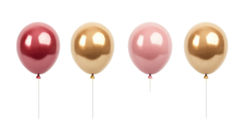 Balloons of various colors stand in a row, cut out transparent png