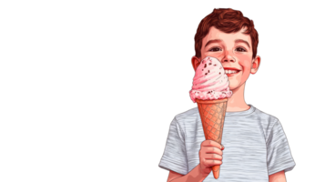 Happy Child with Ice Cream Cone on Black Background, cut out transparent png