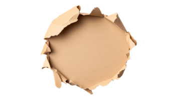 Torn textured cardboard paper with a rough hole in the center, cut out transparent png