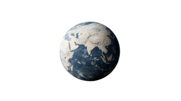 Arid planet Asia view, desert Earth globe render, cut out transparent png