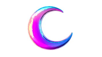 Iridescent crescent moon design in 3D rendering, cut out transparent png