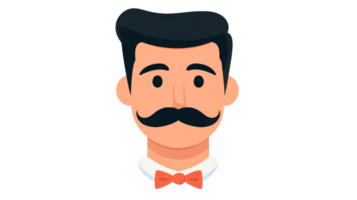 Man with mustache and bow tie, isolated portrait illustration, cut out transparent png