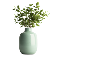 Stylish vase with leaves, minimalism concept, cut out transparent png