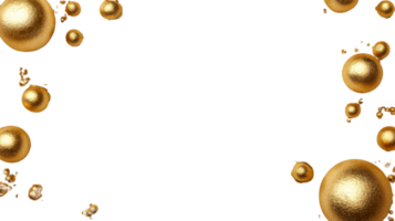 Golden spheres border decoration on black background, cut out transparent png
