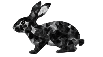 Geometric rabbit on black background, triangle pattern, design, cut out transparent png