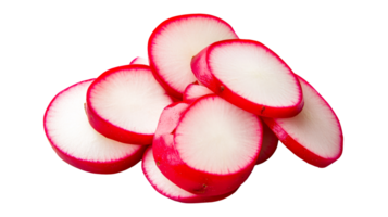 Slices of Radish in a Pile, Red Edges, White Inside, cut out transparent png