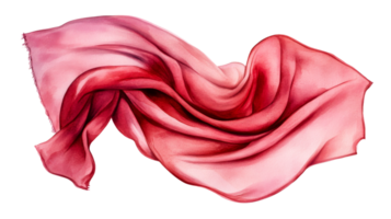 Flowing silk fabric in red watercolor, delicate texture, cut out transparent png