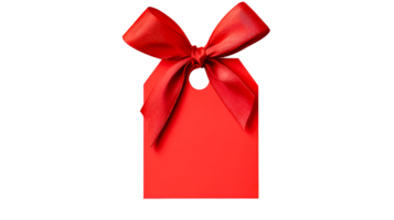Red Gift Tag with Ribbon Bow on Black Background, cut out transparent png