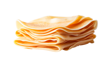 Stack of delicious crepes, pancakes on black background, cut out transparent png