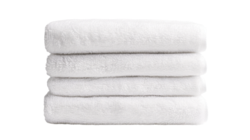 Stack of soft and fluffy white towels, isolated, neatly folded , cut out transparent png
