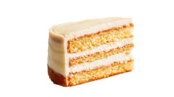 Delicious four layer cake with white frosting, cut out transparent png