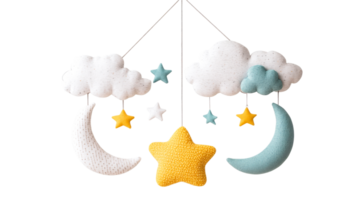 Baby mobile, clouds, stars, and moons nursery decor elements, cut out transparent png