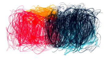 Abstract scribble art with colorful interwoven lines, cut out transparent png