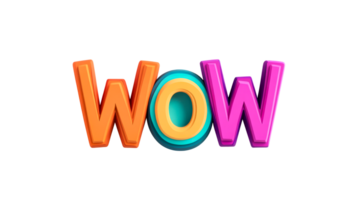 WOW lettering with colorful 3D letters on black, cut out transparent png