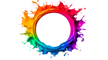 Paint Splash Circular Frame with Rainbow Colors, cut out transparent png