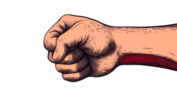 Fist clenched in anger, cartoon illustration, strength, cut out transparent png