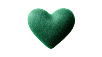 Green heart texture rendering in 3D art, cut out transparent png