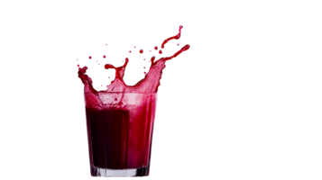 Red liquid splashing in glass, beverage isolated, cut out transparent png