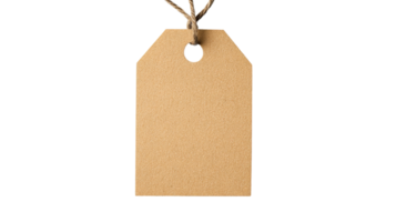 Empty label hanging on string, brown, cardboard, template, cut out transparent png