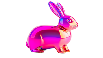 Shiny pink rabbit in eye-level view, creative design , cut out transparent png