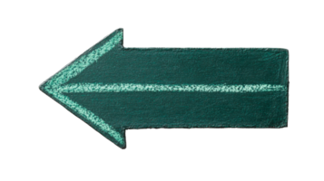 Emerald left arrow with chalk effect, isolated design element, cut out transparent png