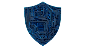 Cybersecurity shield with circuit pattern, cut out transparent png
