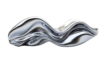 Chrome, wave, metallic, smooth form, abstract shape, 3D rendering, cut out transparent png