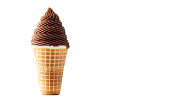 Waffle cone topped with chocolate soft serve ice cream, cut out transparent png