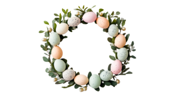 Decorative easter wreath with pastel eggs, cut out transparent png