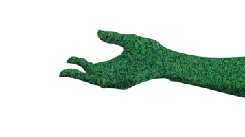 Hand grass texture, reach gesture, green, isolated, cut out transparent png
