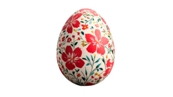 Floral Easter egg with red flowers isolated on black background, cut out transparent png