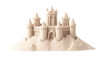 Sandcastle with intricate turrets and gate, cut out transparent png