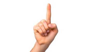 Hand with index finger pointing upwards, cut out transparent png