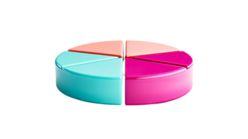 Glossy pie chart, colorful segments, infographic visual, finance data, cut out transparent png