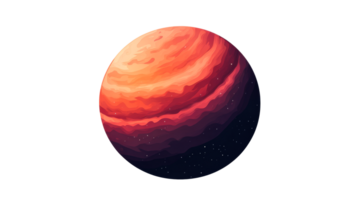Abstract planet in red and orange shades in space, cut out transparent png