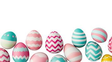Vibrant Easter eggs with varied patterns in a row, cut out transparent png